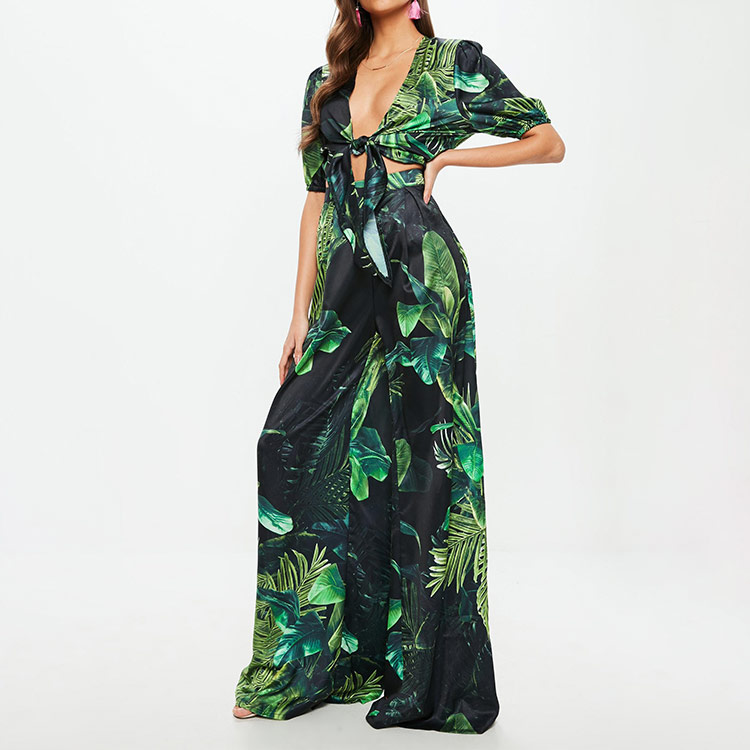 Factory Accept sample making female Two piece wide leg floral pants