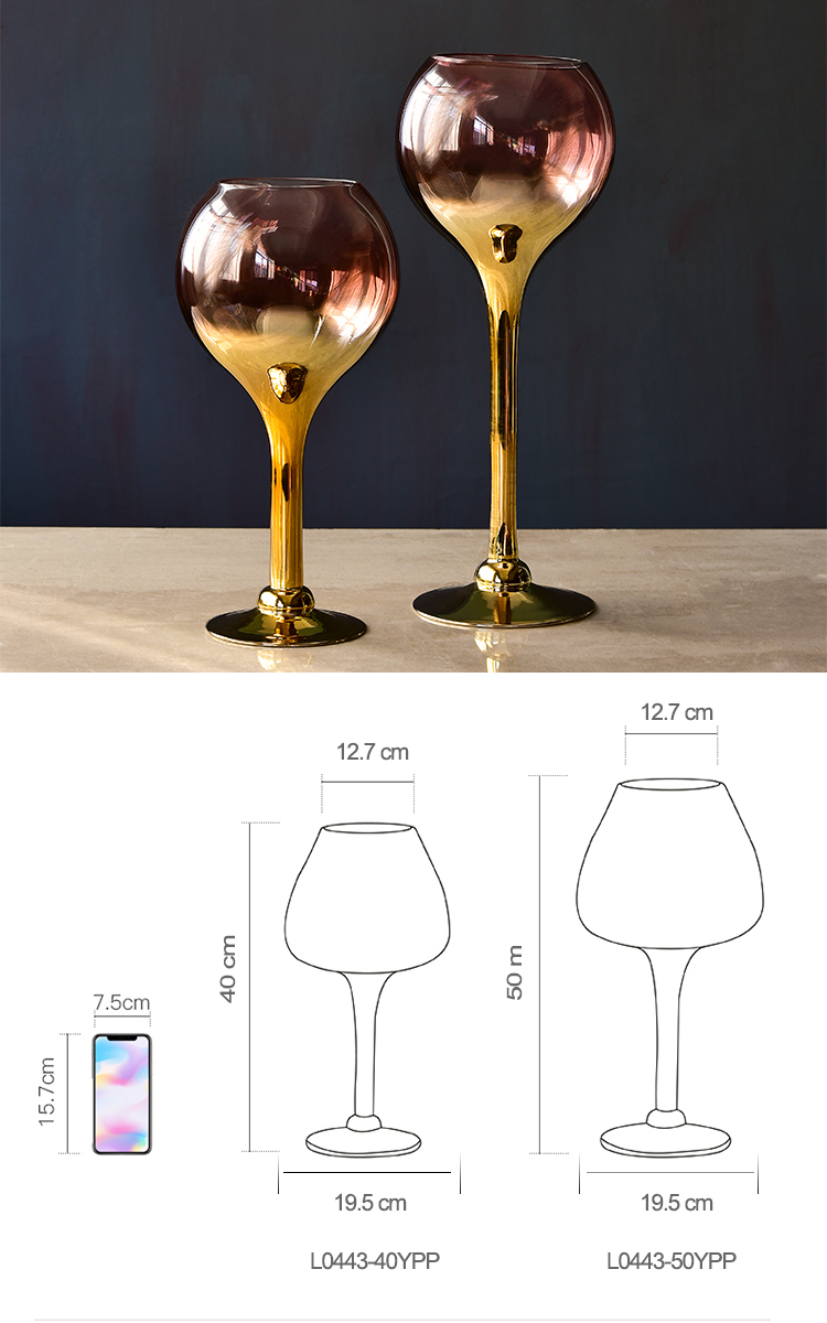 Bixuan Hurricane Candleholder Optic Purple Golden Mirrored Decor Goblet Shape Tea Light Holder Wedding Centerpieces 19.5x40cm