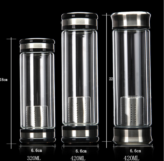 320/420ML Double Walled Glass Water Bottle with infuser
