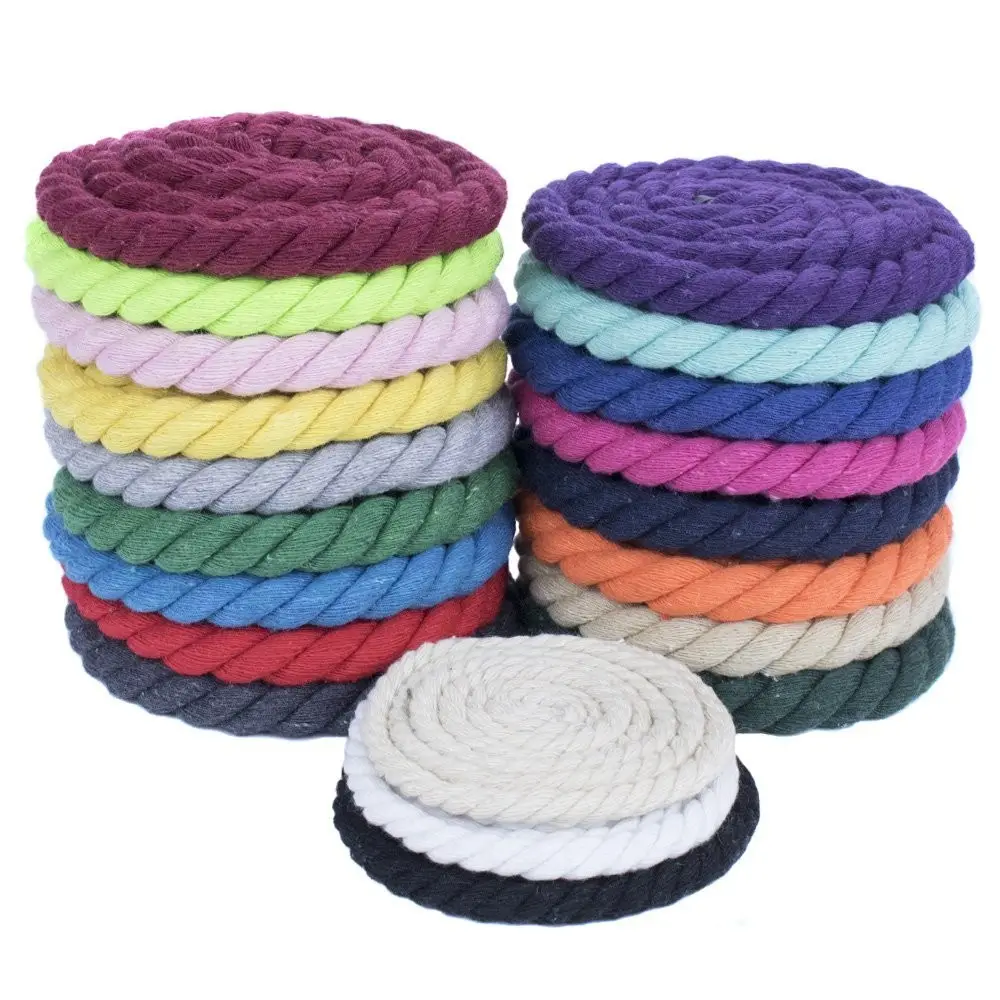 Factory price 3 strand colorful flexible cotton rope