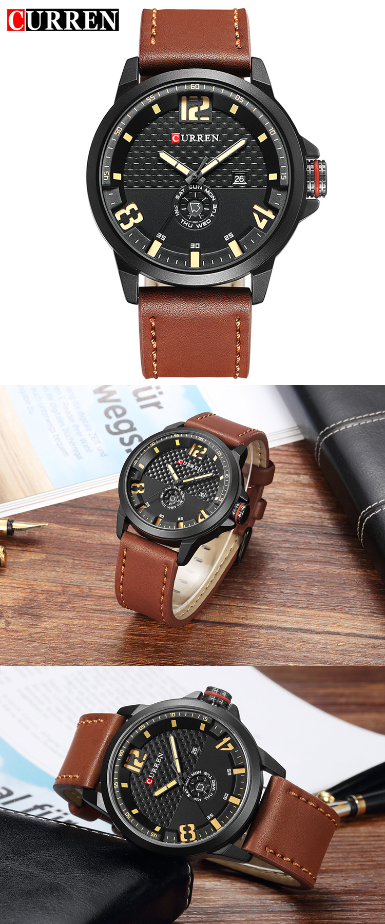 Men's Fashion Casual Sport Quartz Watch Mens Watches Top Brand Luxury Leather Drop Shipping Wristwatch Male Clock CURREN 8253