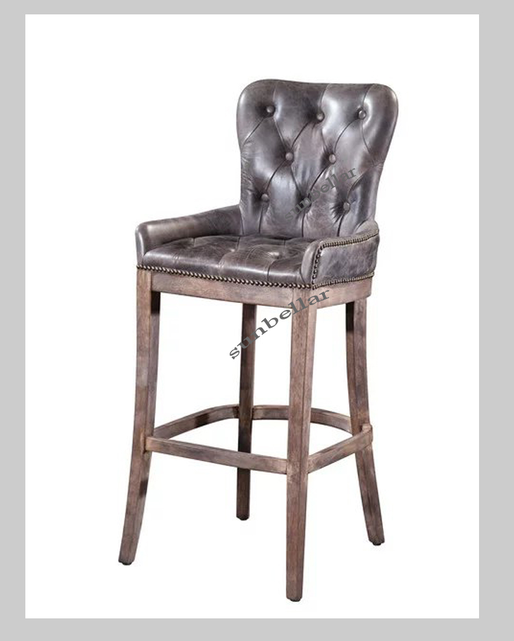 foshan furniture hot selling bar chair genuine leather high chairs for counter bar table tufted backrest home kitchen bar chair