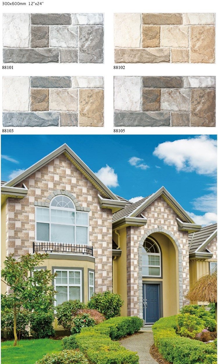 3D inkjet exterior wall tile 12'x24'(300x600mm) wall tiles