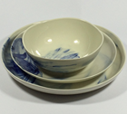 Blue hand painted landscapes ceramic plates and bowls