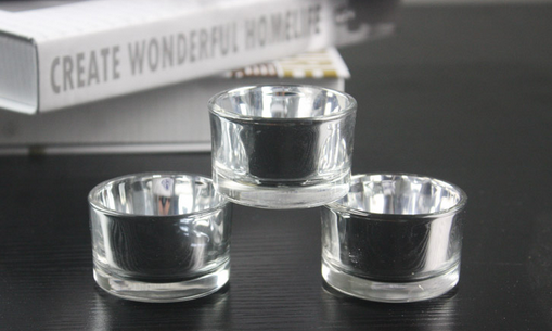 Glass tea light holder,glass candle holder with painted silver inside.