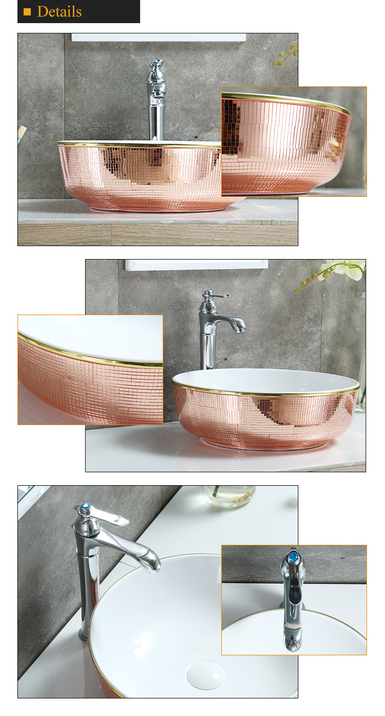 Luxurious and generous colour style round ceramic art decorative bathroom price small size wash basin