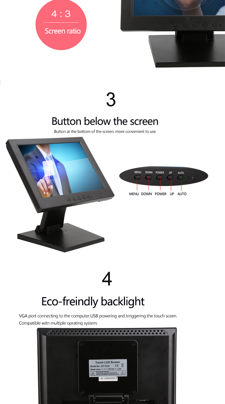 Moniteur Tactile MAXPOS 10,1 Pouces VGA TFT LED Noir USB