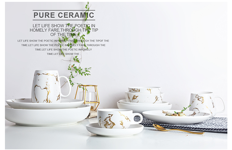 European Style Matte White Ceramic Round Plate Marble