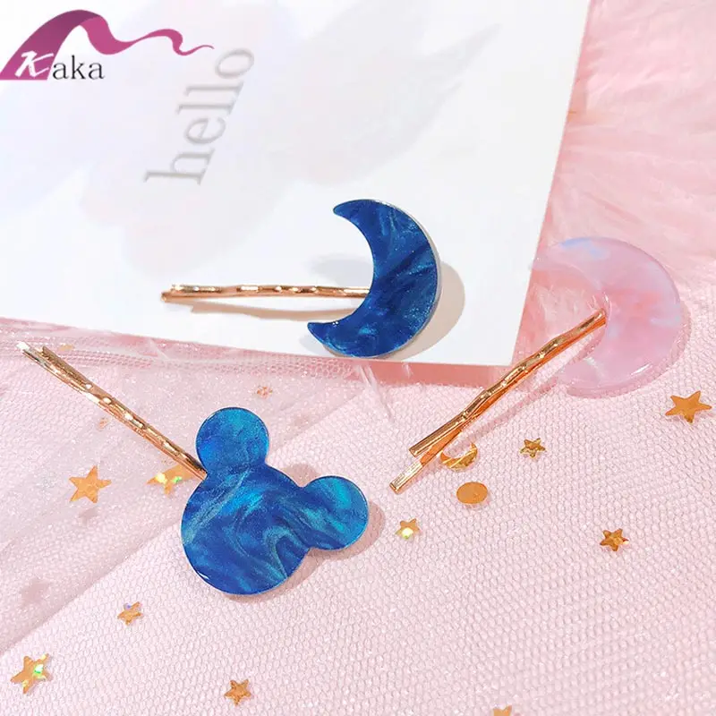 kids acrylic moon shaped hair stick girls blue bear head hair clips
