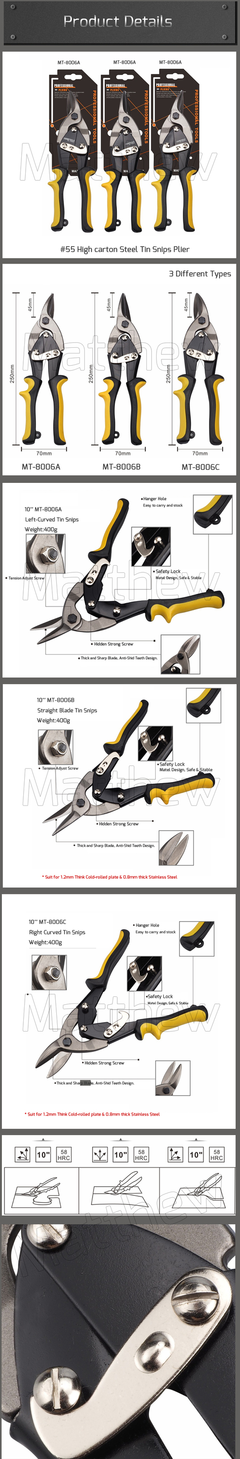 High Carbon Steel Aviation Tin Snips For Cutting Metal Sheet