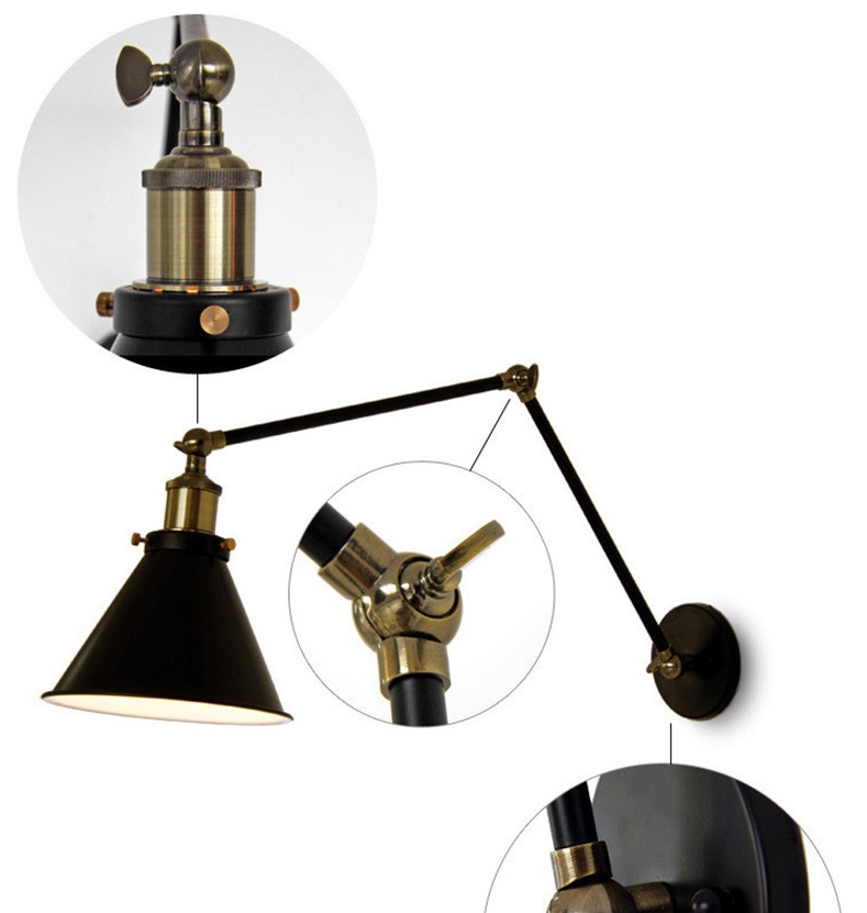 bedroom restaurant bar bedside black retro Industrial wrought iron wall lamp