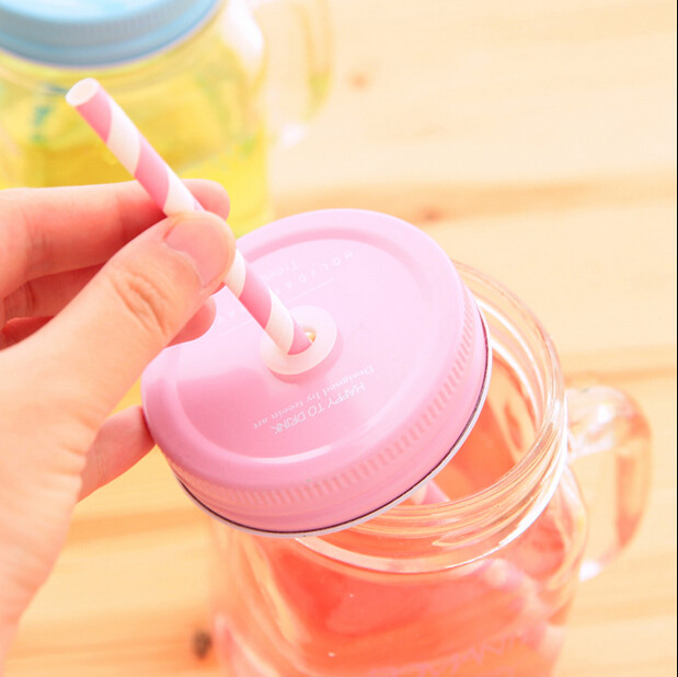 wholesale 12/16oz with metal lid and straw mason jar glass jar glass mason jar