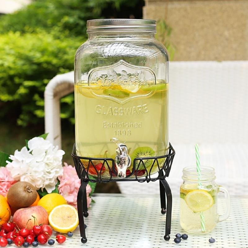 Haonai 8L glass beverage jar larger mason jar with stainless steel faucet and cover