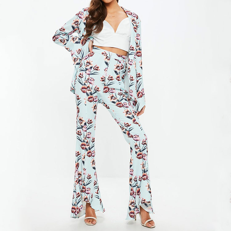 Guangzhou factory manufacturer ladies casual flare floral pants