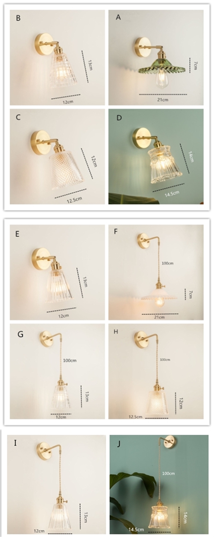 glass brass bedside decorative indoor led modern wall lamp