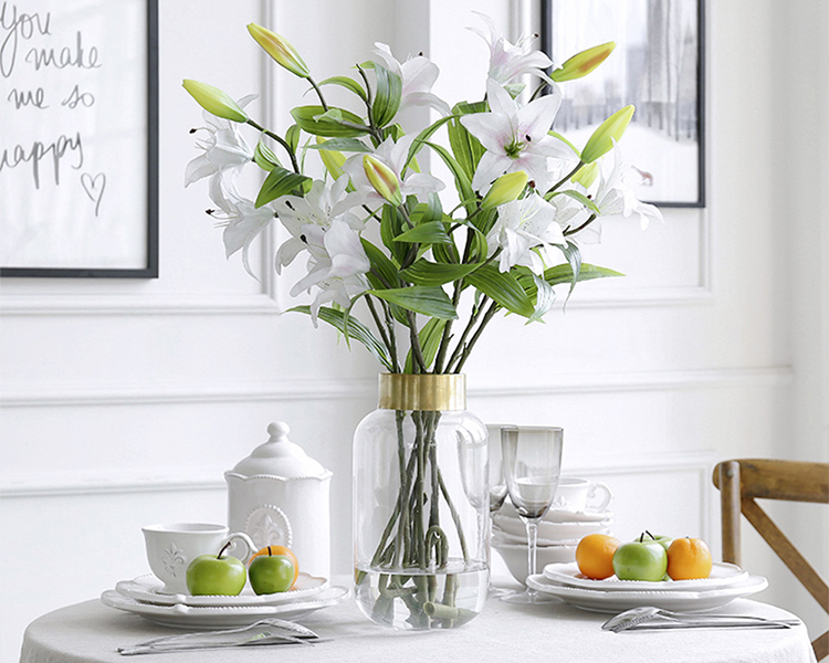 Bixuan Vases Clear Glass Flower Arrangement Vases Brass Gold Band Decor Dining Table Wedding Centerpieces, 11.8'' H x 4.7'' D