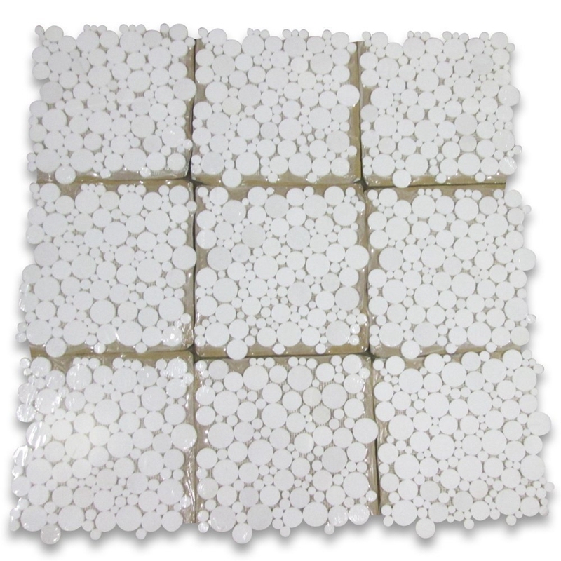 天然石白色大理石便士圆形马赛克12X12 瓷砖