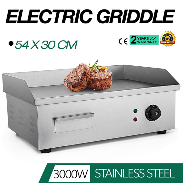New design 3000W Commercial Electric Griddle Countertop Kitchen Hotplate BBQ Stainless Steel 55cm