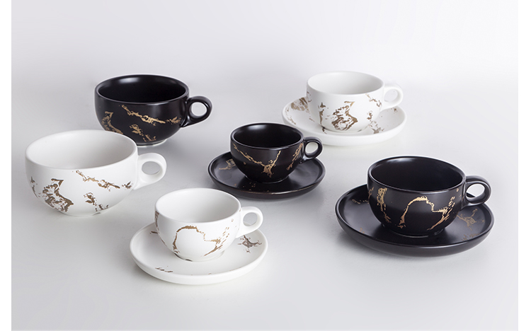 Custom Design Luxury Gold Marble Cup With Saucer Set