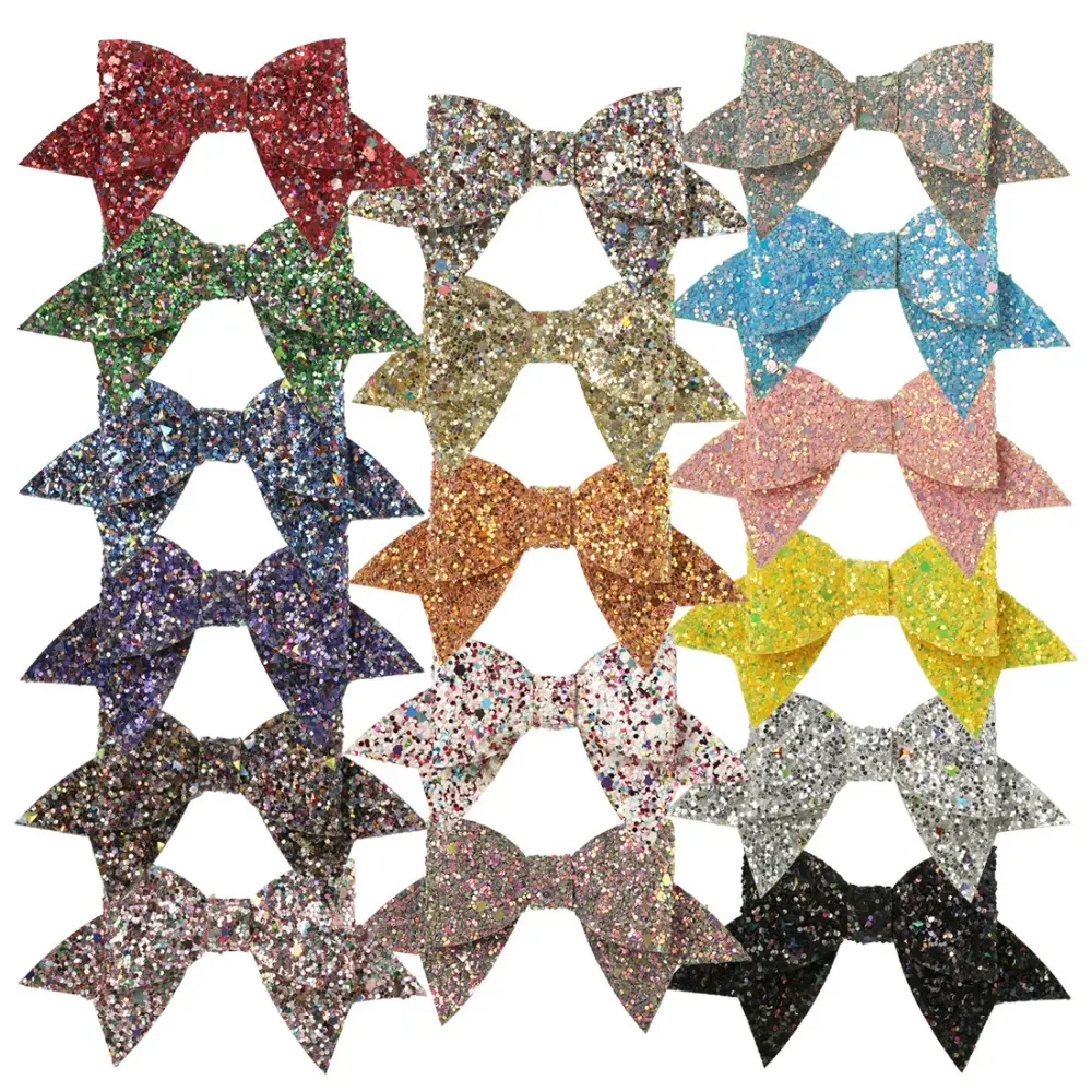 2.5" Handmade DIY Accessories Shiny Hair Bows Swallowtail Sequin Leather Bows Without Clips