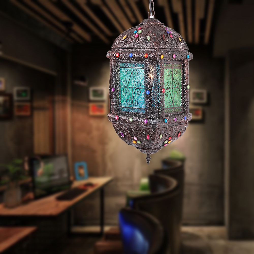 Turkish Mosaic Hanging Lantern Lamp Decorative Morocco Chandeliers Pendant Light NS-124014