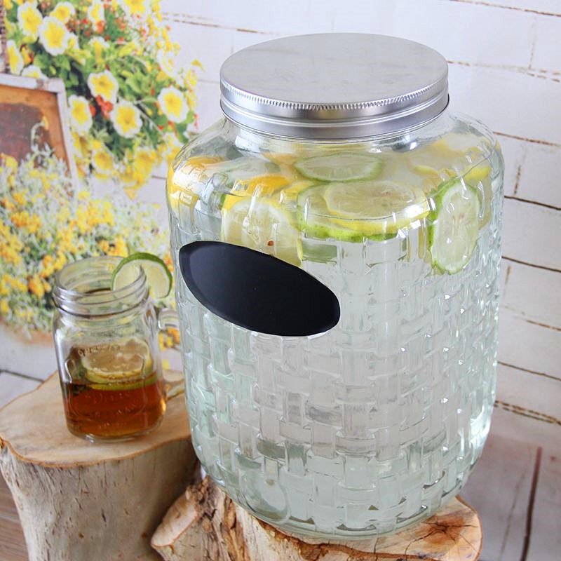 Haonai 8L glass beverage jar larger mason jar with stainless steel faucet and cover