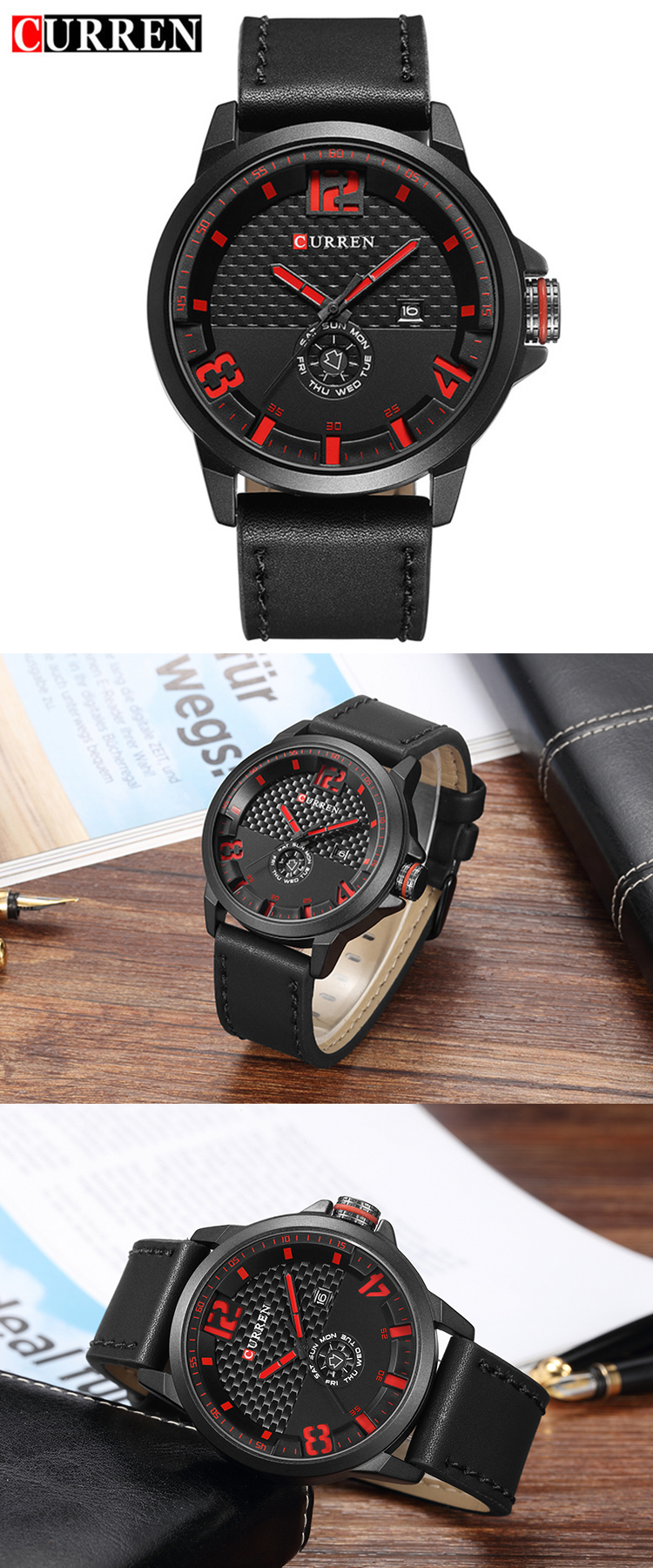 Men's Fashion Casual Sport Quartz Watch Mens Watches Top Brand Luxury Leather Drop Shipping Wristwatch Male Clock CURREN 8253