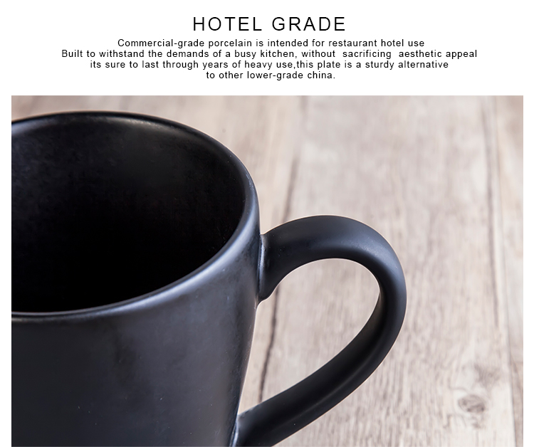 High-quality Custom Brand Logo 360ml Black  Coffee Mugs With Hand