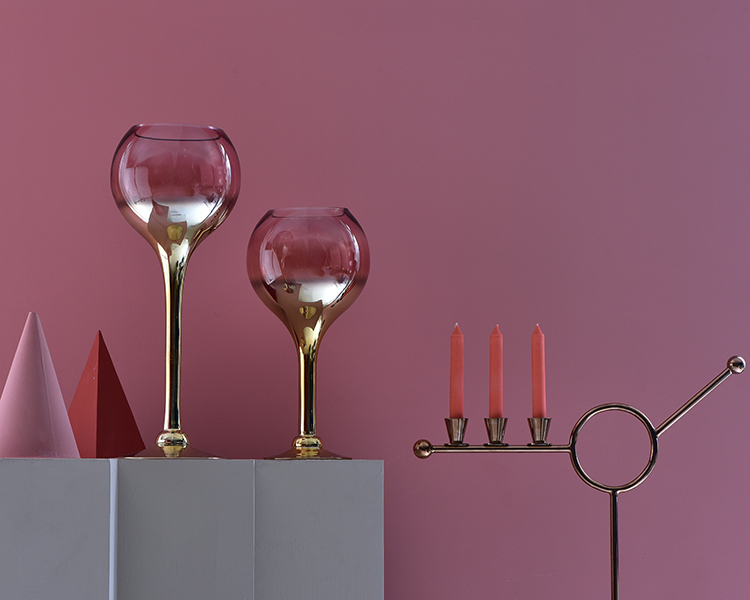Bixuan Hurricane Candleholder Optic Purple Golden Mirrored Decor Goblet Shape Tea Light Holder Wedding Centerpieces 19.5x40cm