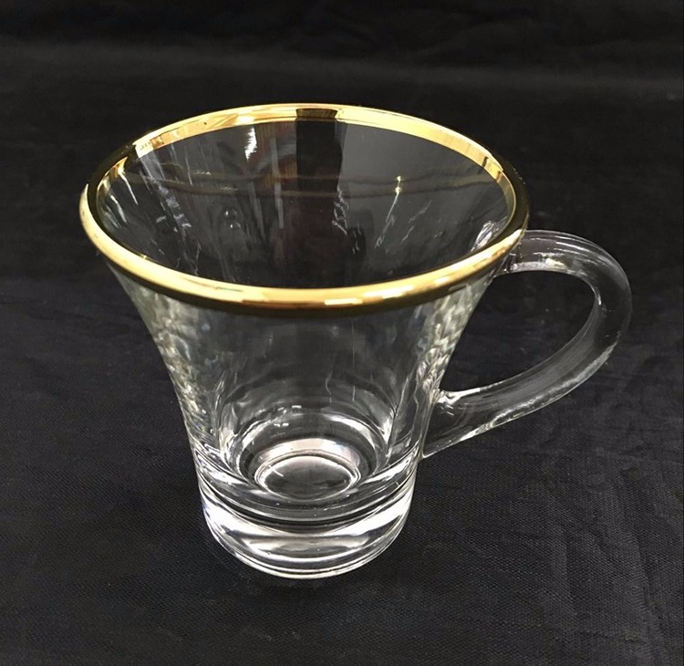glass coffee mug with gold rim