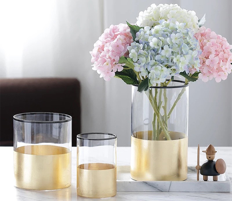 Bixuan Hurricane Candleholders Clear Glass with Golden Decor Black Rim Dining Table Centerpieces Vases, 14.5cm H x 10cm D