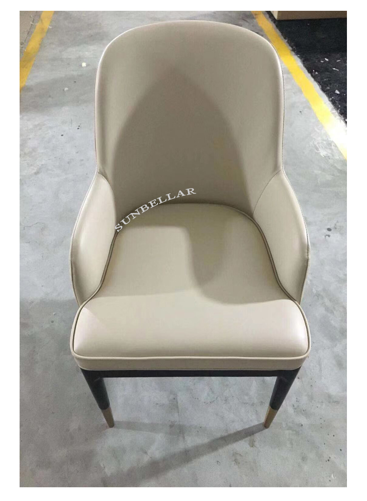 wood leather chair design modern dinning room furniture  wooden legs with gold cover dining chair