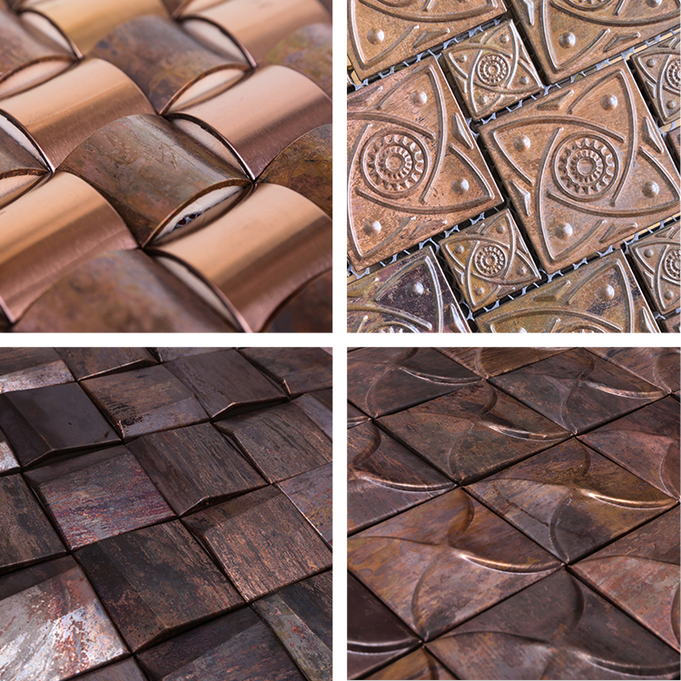 Bathroom Design Luxury Mosaic Tiles New Design Interior Wall Decoration Brushed Metallic Color Square Bronze Metal Mosaic Tile
