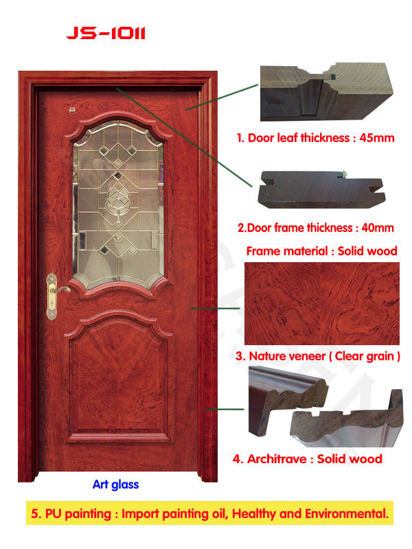 Home door French glass design swing solid wood door interior wood door