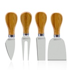 4 Pieces Set Bamboo Wood Handle Cheese Knives Steel Stainless Cheese Slicer Cutter Set