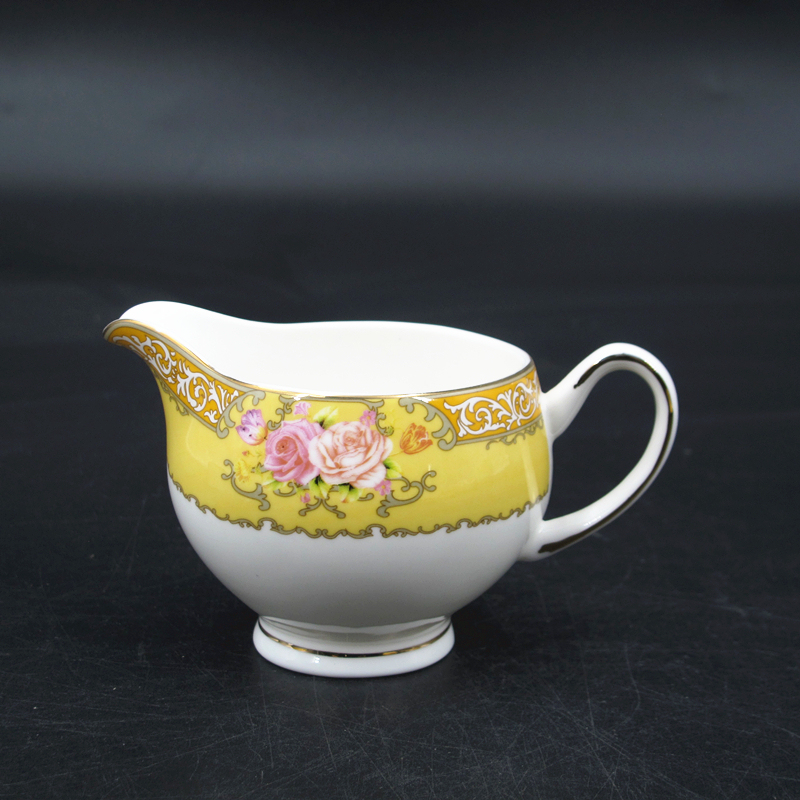 ceramic tea set 15pcs 17pcs elegant yellow decal antique European fine bone china tea set made in china