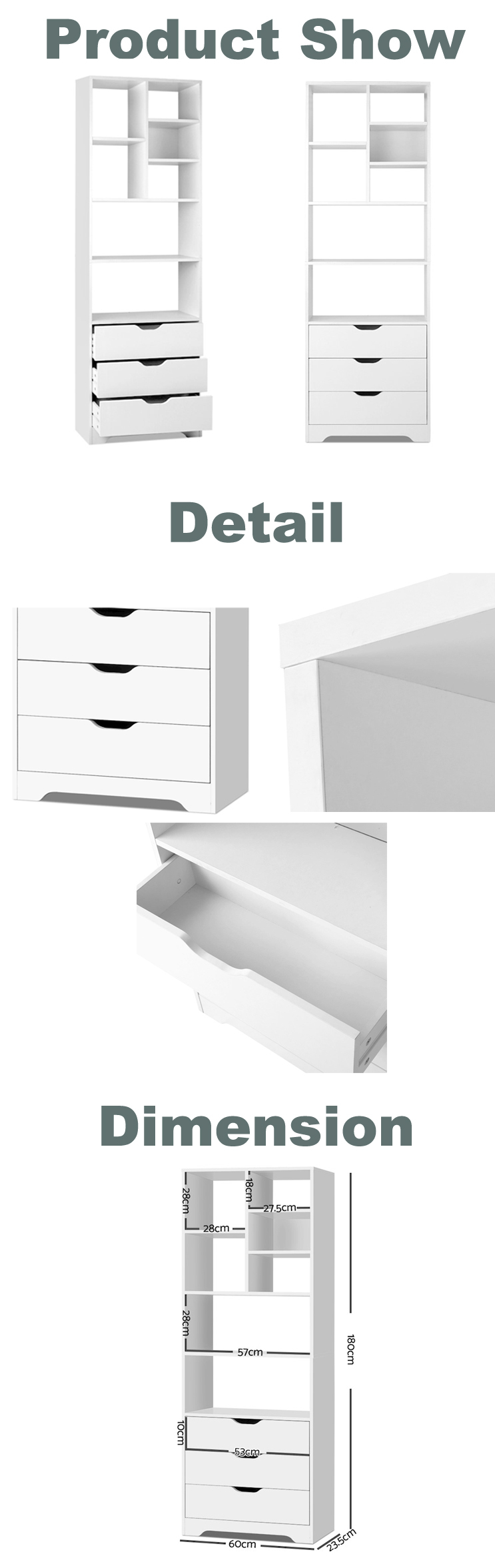 popular choice home stylist easy to assemble white Display Drawer bookcase Shelf for living room furniture