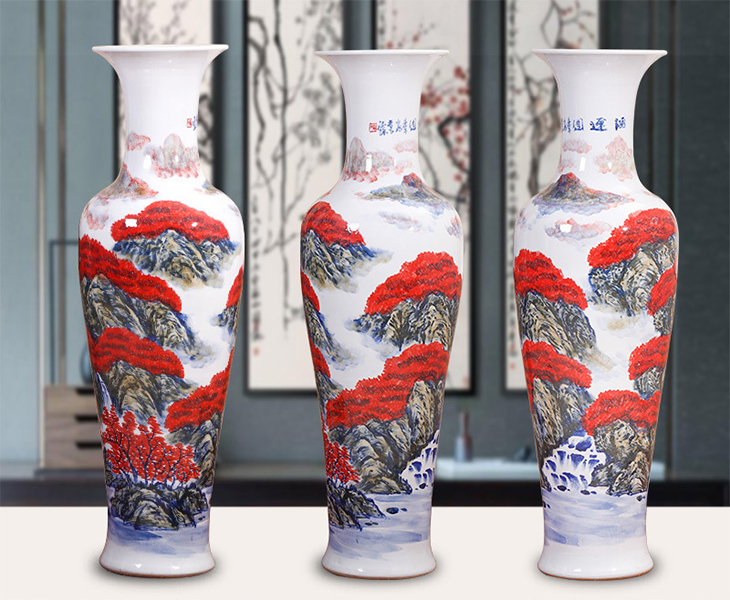 Jingdezhen handmade white and red home decorative floor vase 60 inch porcelain large vase