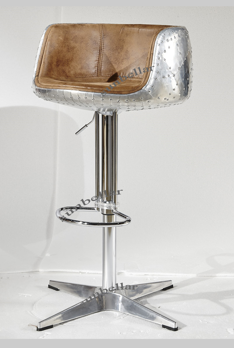 loft industrial furniture bar chair vintage leather stainless steel lift adjustable bar stool chair high chair for bar table