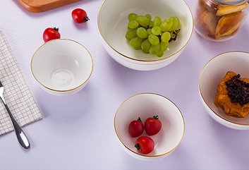 White porcelain bowl set ,Porcelain rice bowls with Gold rim