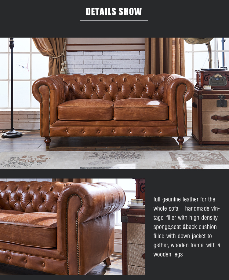 Fast shipment archaistic chesterfield sofa genuine leather single sofa chair tufted armchair sofa