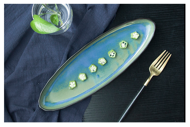 Wholesale Ceramic Dinnerware Stoneware Porcelain Oval Blue Plate