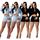 2019 Wholesale Women's Blue Denim Hallow Out Bermuda Jeans Shorts