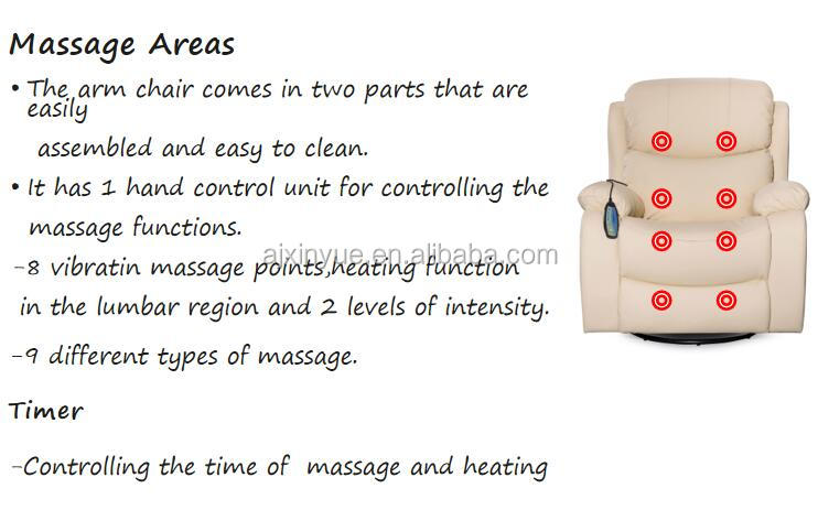 Home Cinema Swivel Rocker PU Leather 8 Point Vibration Massage Heating Functional Recliner Sofa Chair