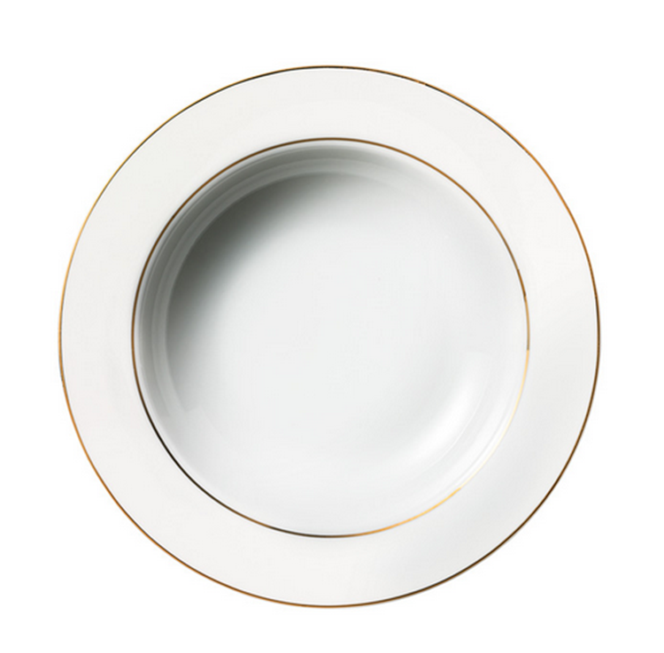 Wholesale flat banquet dinnerware crockery wedding porcelain charger plate with gold rim