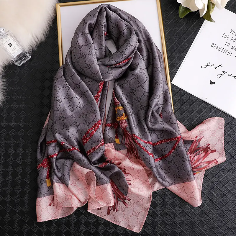 Wholesale 2020 new style fashion women's designer scarves luxury brand pattern custom long turkish silk scarf