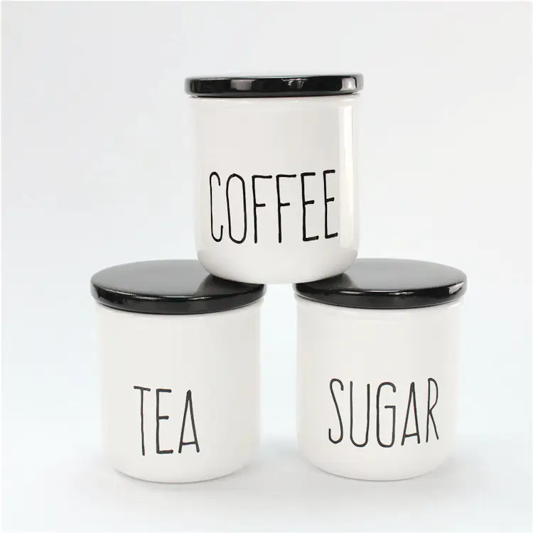white and black tea coffee sugar canisters