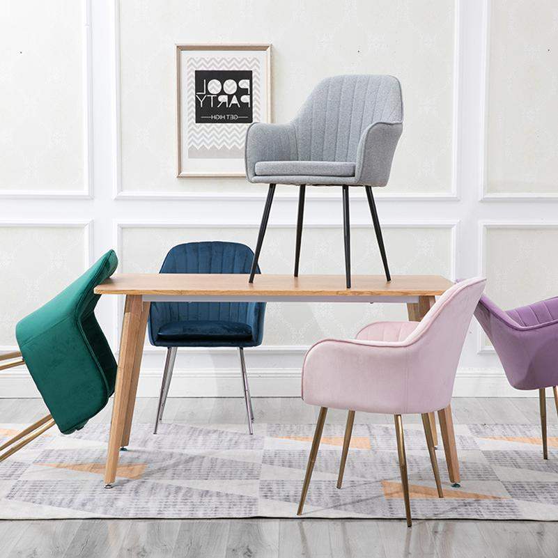 Upholstered Velvet Armchair Fabric Living Dining Room High Back Gold Armrest Chairs
