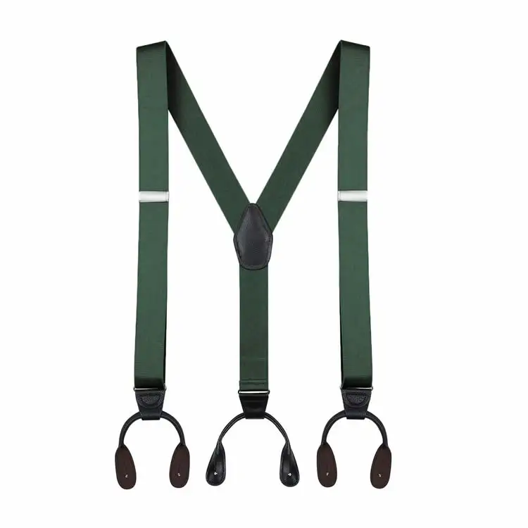 Wholesale Stock Adjustable Stretchy Mens Y-Back Green Button Suspenders for Men