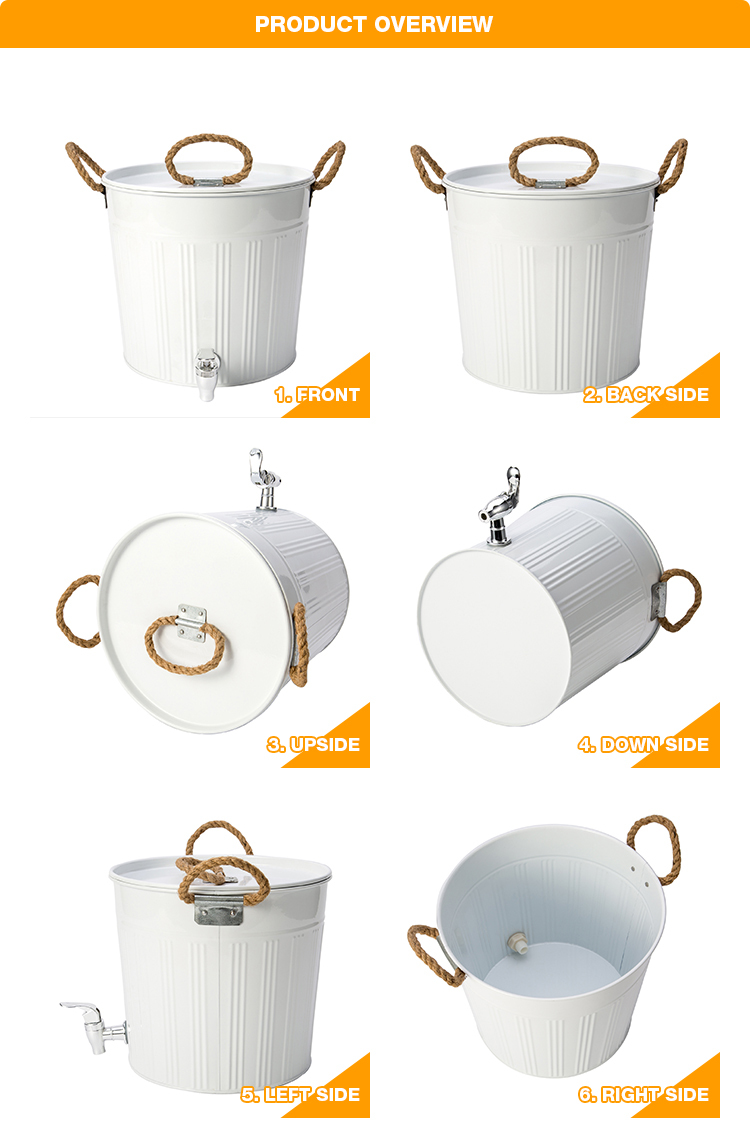 White metal beer ice bucket with wood handle